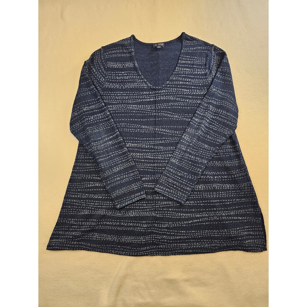 Pure Jill Indigo Womens Medium Petite Blue Textured Knit V-Neck Tunic Sweater